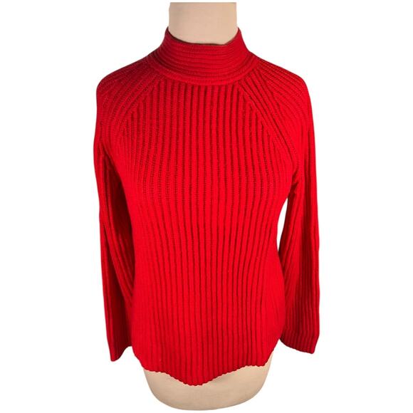 Banana Republic Red Ribbed Mock Neck Sweater – Size Medium – Cotton Wool Blend - Picture 1 of 10